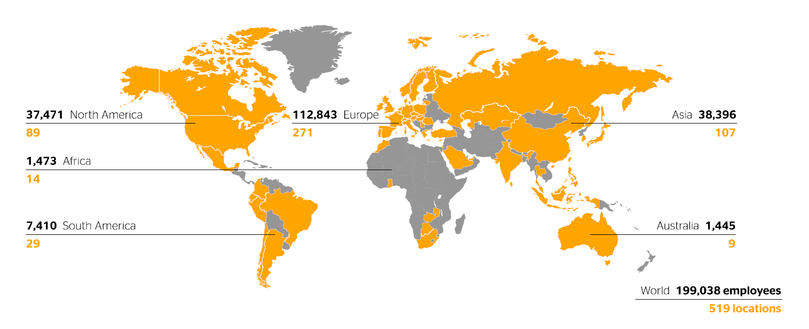 519 locations in 57 countries and markets